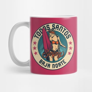 Vintage Surfing Badge for Todos Santos, Mexico Mug